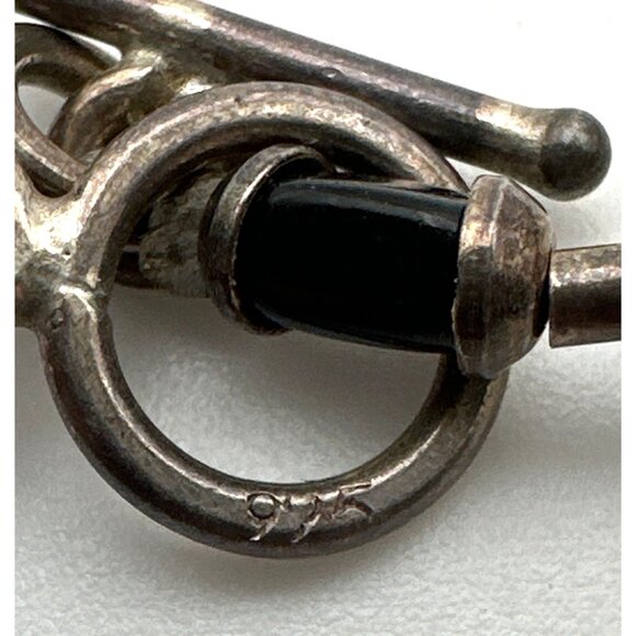 Minimalist Sterling Silver Black Onyx Ankle Bracelet 925 Beaded Toggle Boho Vtg - Picture 5 of 8